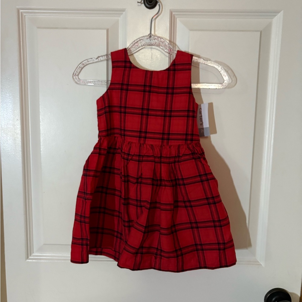 NWT Girl’s Red Plaid Dress with diaper cover & Bib